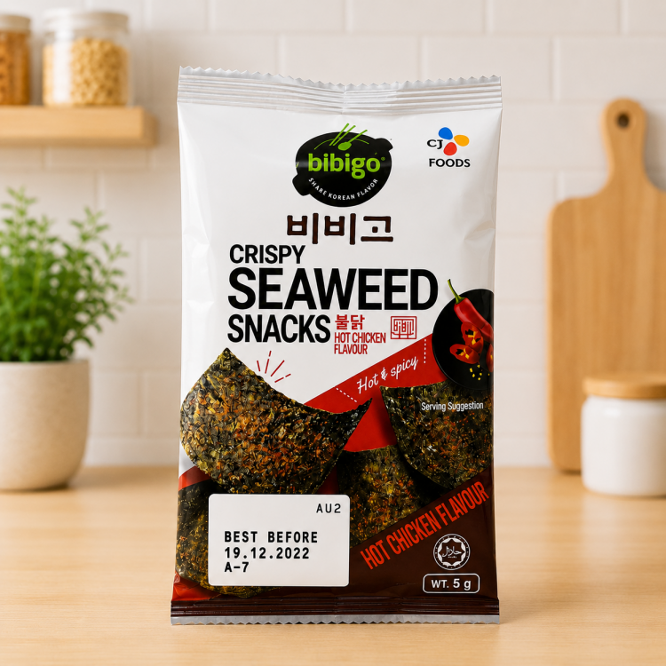 Снек из морской капусты со вкусом острой курицы CJ Bibigo, 5 гр