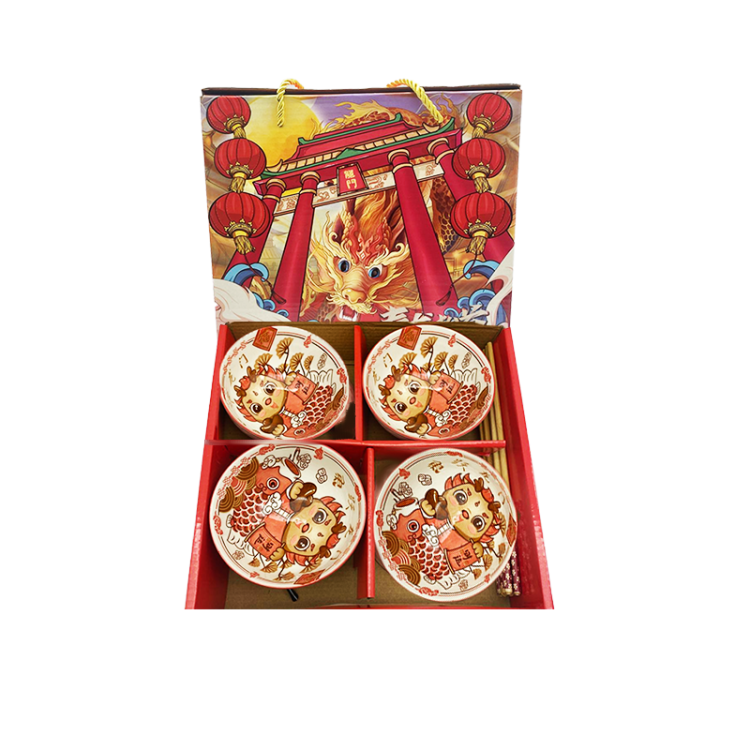 Подарочный набор ДРАКОН пиалы и палочки, по 4 предмета