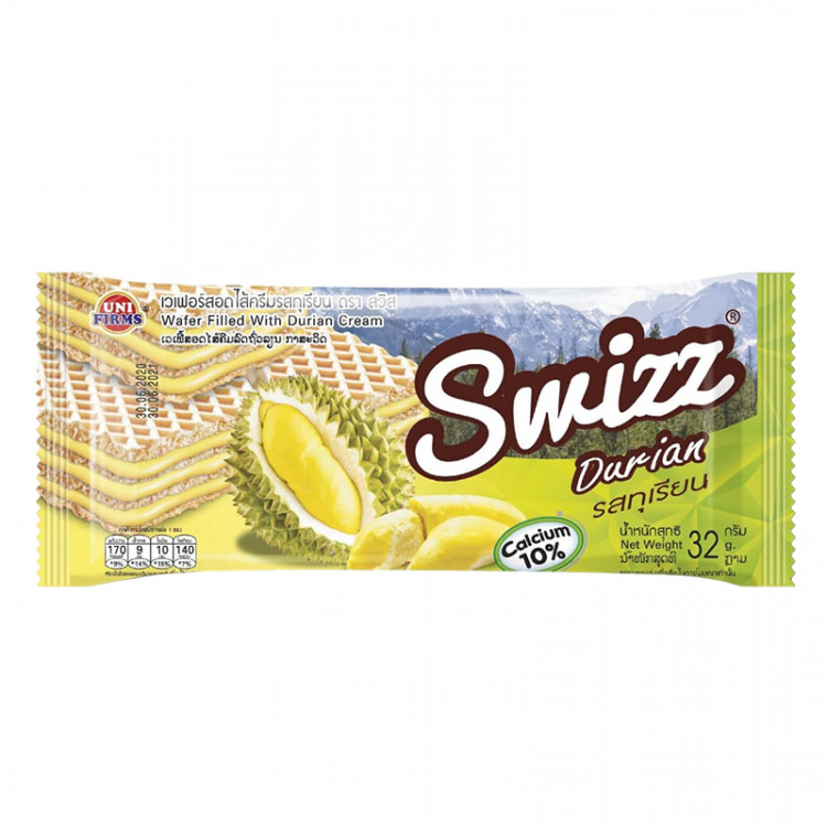 Вафли с кремом со вкусом дуриана Swizz, 32 г