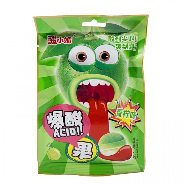 Конфеты фруктовые кислые лайм/виноград/клубника/персик, 24 гр