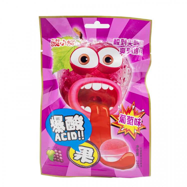 Конфеты фруктовые кислые лайм/виноград/клубника/персик, 24 гр